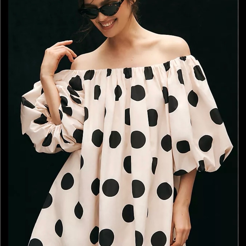 Off-Shoulder Pink Polka Dot Mini Dress
